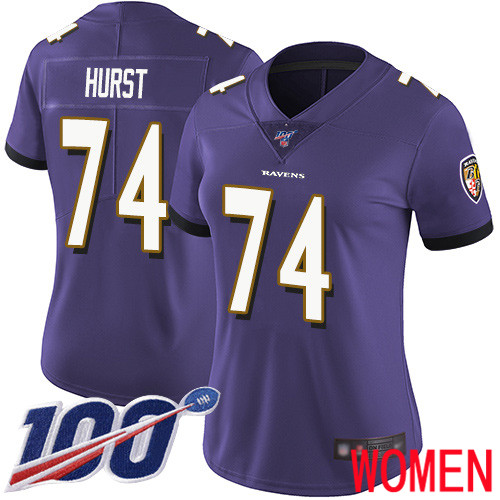 Baltimore Ravens Limited Purple Women James Hurst Home Jersey NFL Football 74 100th Season Vapor Untouchable